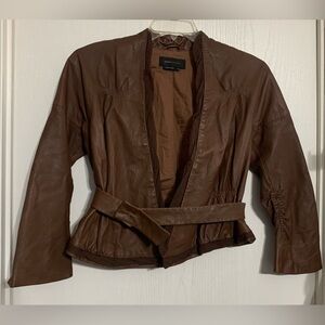 BCBGMaxAzria Belted Brown Leather Jacket